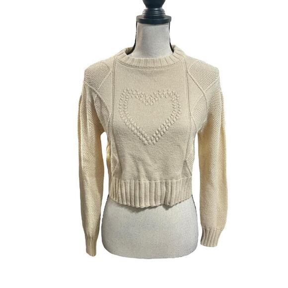 Shoshanna Adorable Coquette Cream Heart Pattern Long Sleeve Cropped Sweater S - Picture 3 of 6